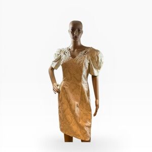 Midnight Glo Women’s Ivory Vintage 80s Prom Party Formal Dress Size 6